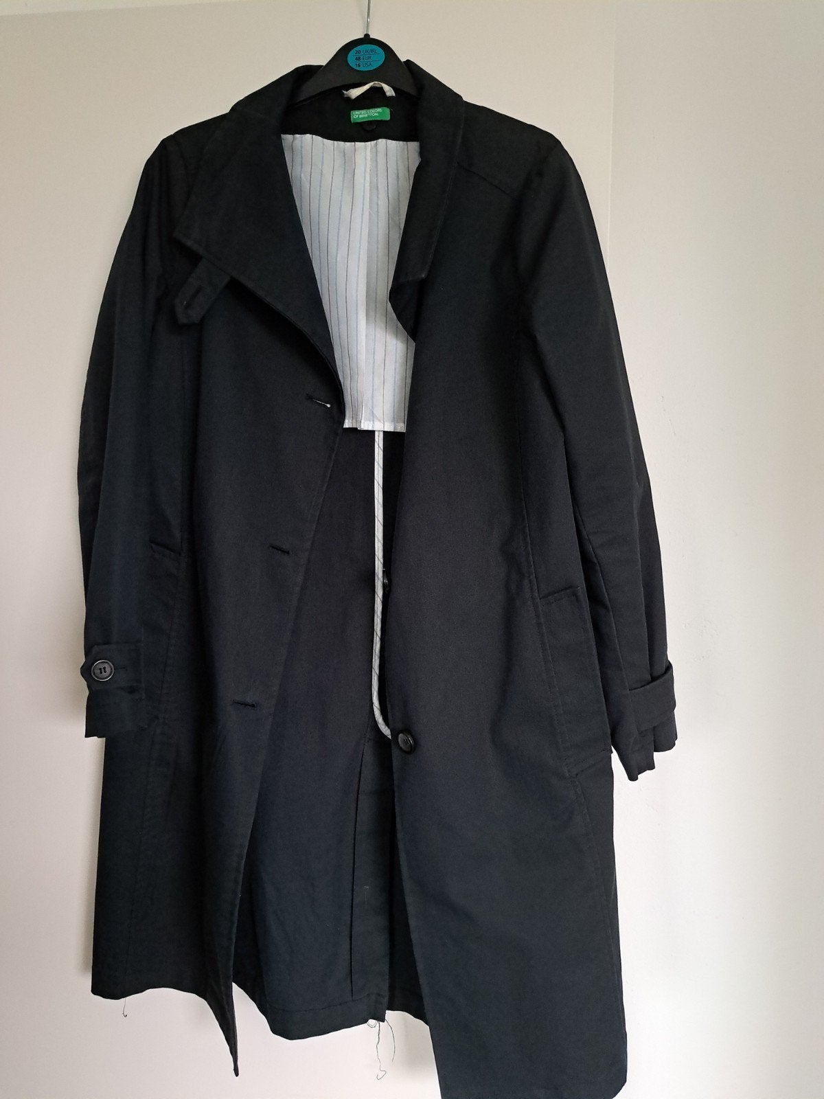 zwarte trenchcoat, Maat 38/40 (M), Zwart, Ophalen of Verzenden, United Colors of Benetton