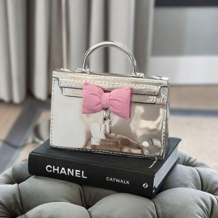 Riviera Maison Handtas Zilver met Roze Strik, Ophalen, Zo goed als nieuw, Overige kleuren, Handtas