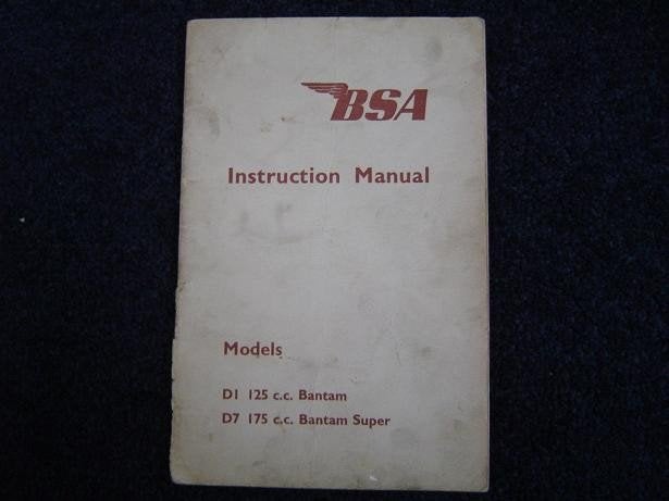 BSA D1 Bantam D7 175cc 1959 motorcycle instruction manual, Ophalen of Verzenden, Overige merken