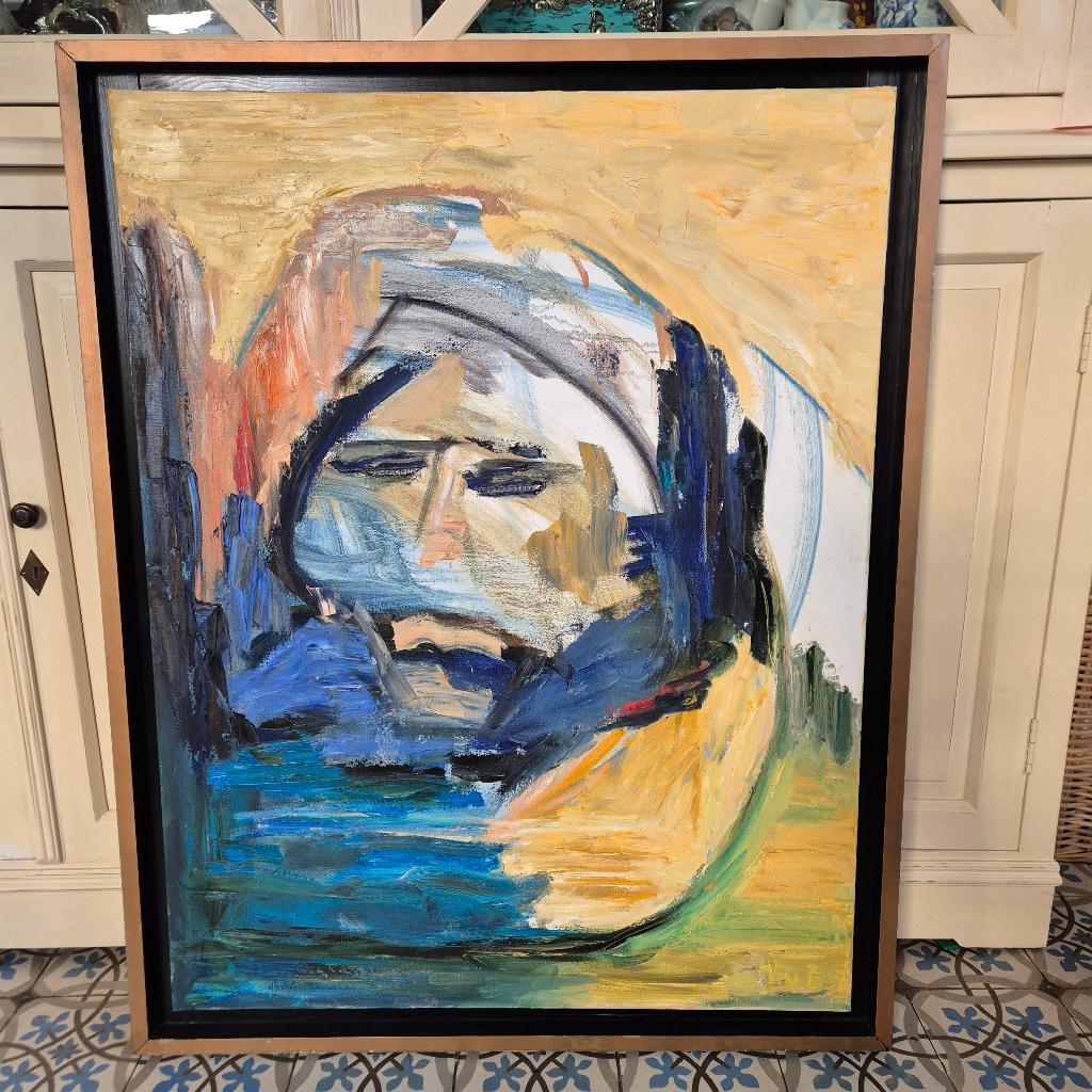 Groot modern schilderij op doek heldere kleuren 100x80cm, Ophalen