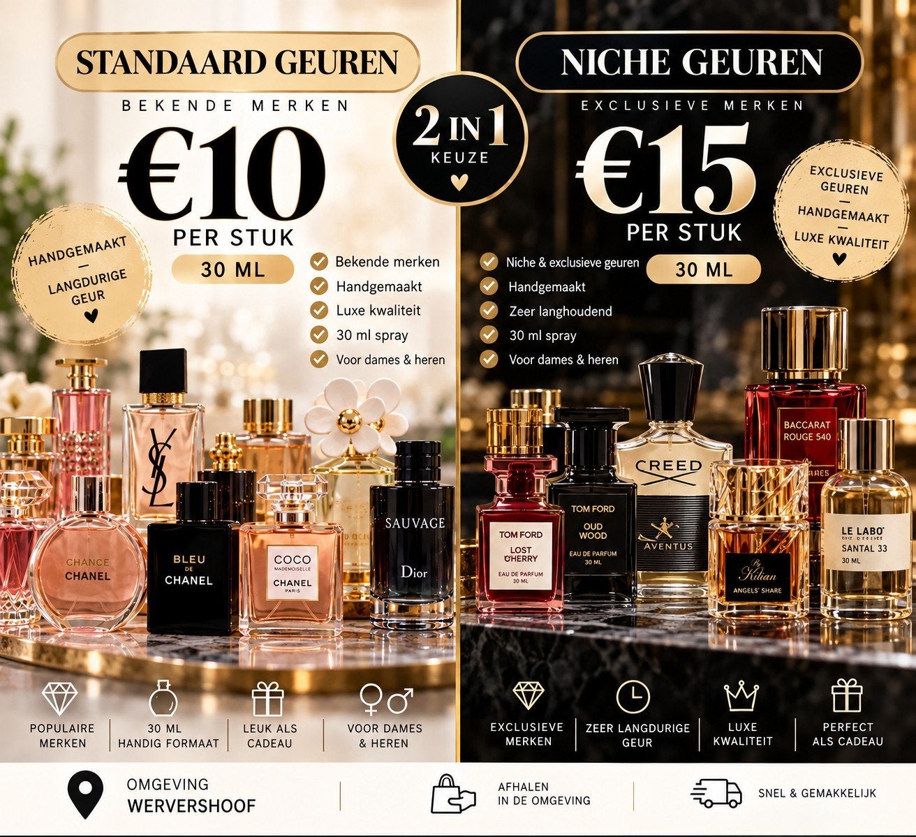 Parfum 30ml - Standaard & Niche Geuren - Luxe Kwaliteit, Ophalen of Verzenden, Nieuw