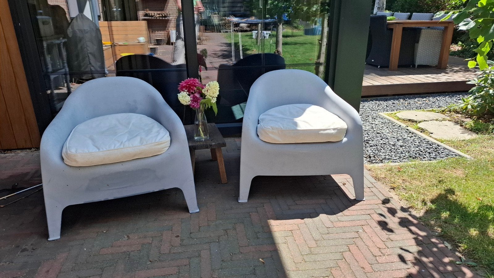 Twee IKEA tuinstoelen met kussens, Tuin en Terras, Tuinstoelen, Ophalen, Gebruikt, Kunststof