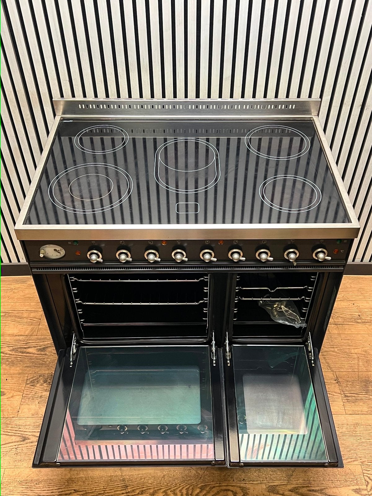 Luxe Boretti Fornuis keramisch met 5 zones & 2 ovens 90 cm, Fornello Esperta, Ophalen of Verzenden, Zo goed als nieuw, Oven met grill