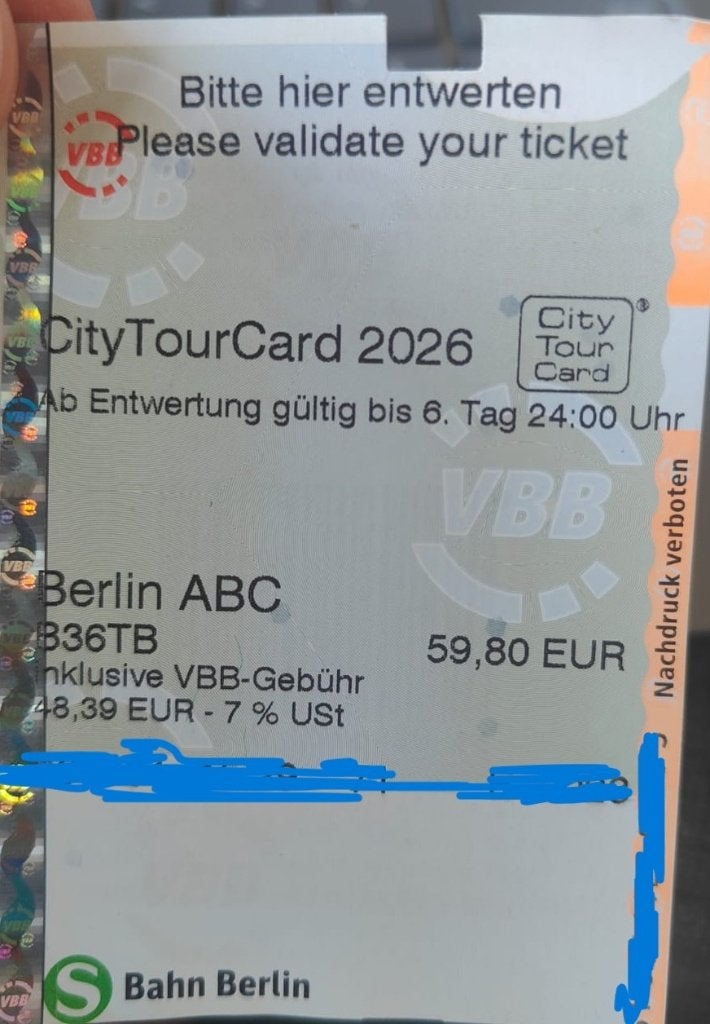 2 Unused Berlin VBB CityTourCard 2026 (Berlin ABC), Twee personen, Bus, Metro of Tram, Buitenland, Kortingskaartje