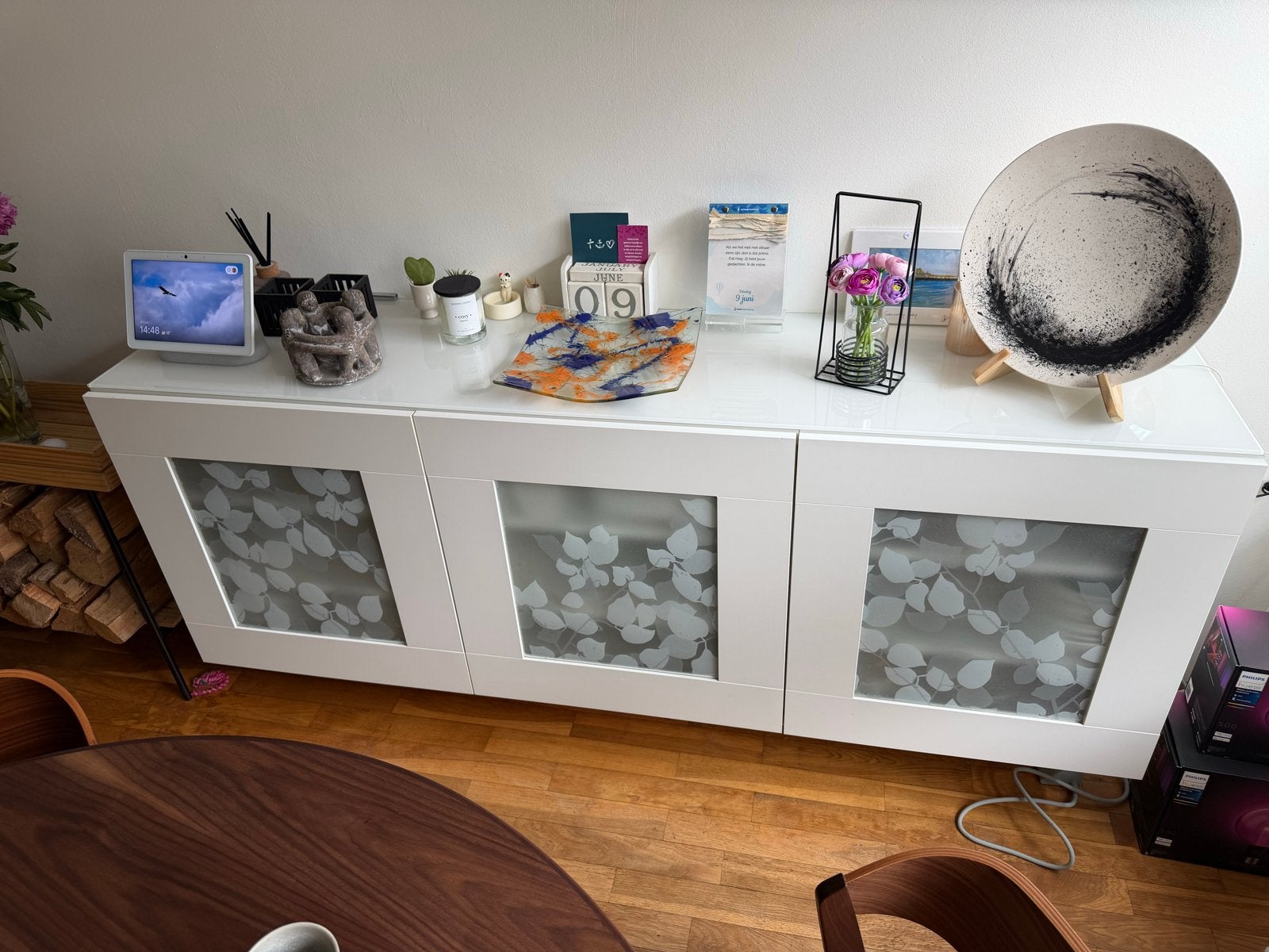 3x IKEA Besta VARA glazen fronten 60x64 met bloemenmotief, Ophalen, Gebruikt