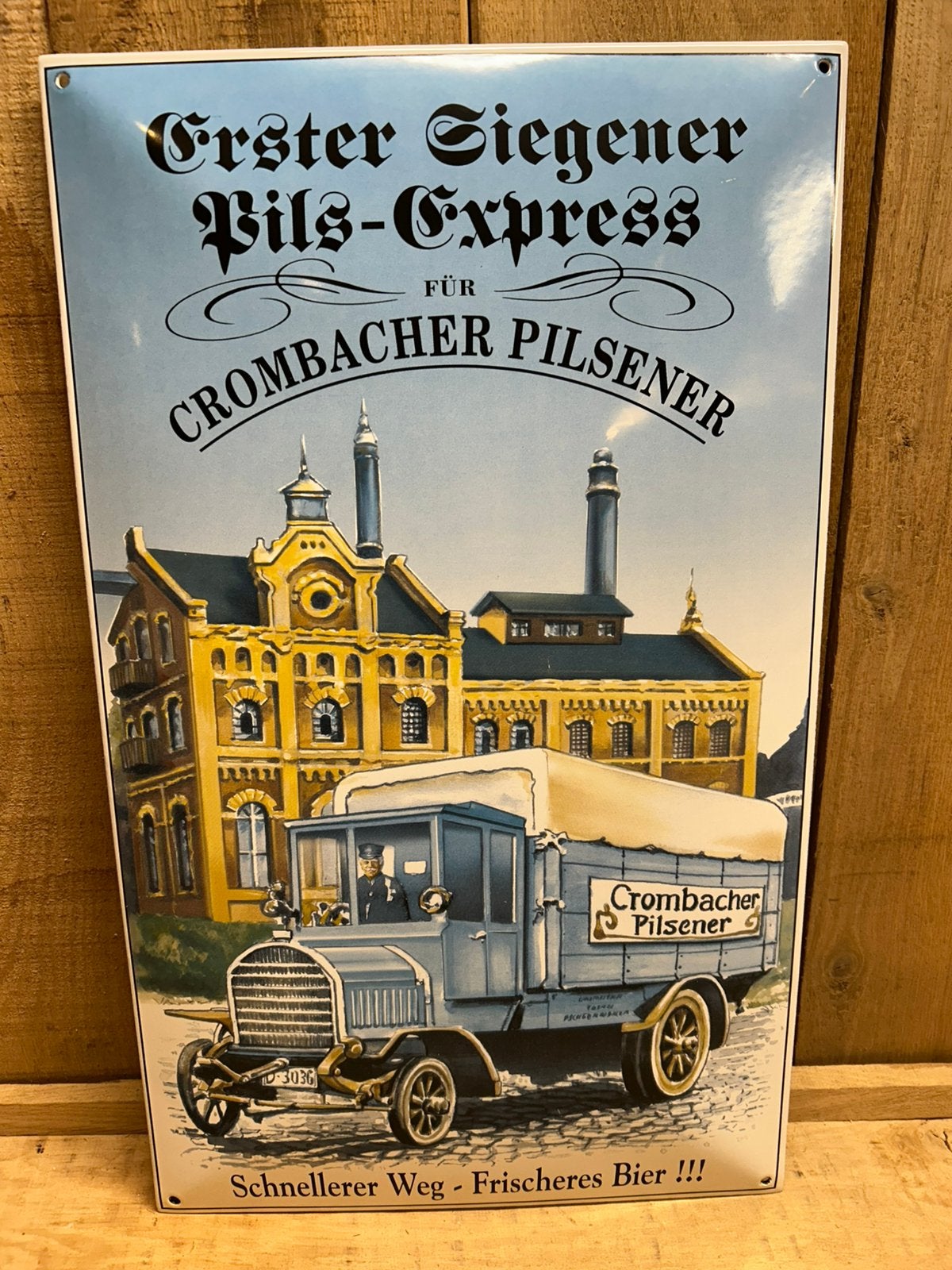 Groot Emaille bord met bolling Krombacher, Ophalen of Verzenden, Zo goed als nieuw, Reclamebord
