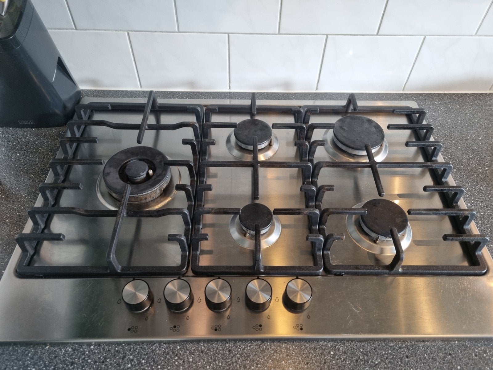 RVS Gasfornuis met 5 Kookzones, Ophalen, Zo goed als nieuw, Inbouw, Gas