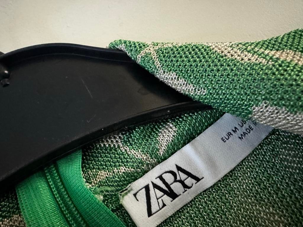 Zara Dames Jurk Groen met Bloemenprint Maat M, Maat 38/40 (M), Ophalen of Verzenden, Zo goed als nieuw, Onder de knie