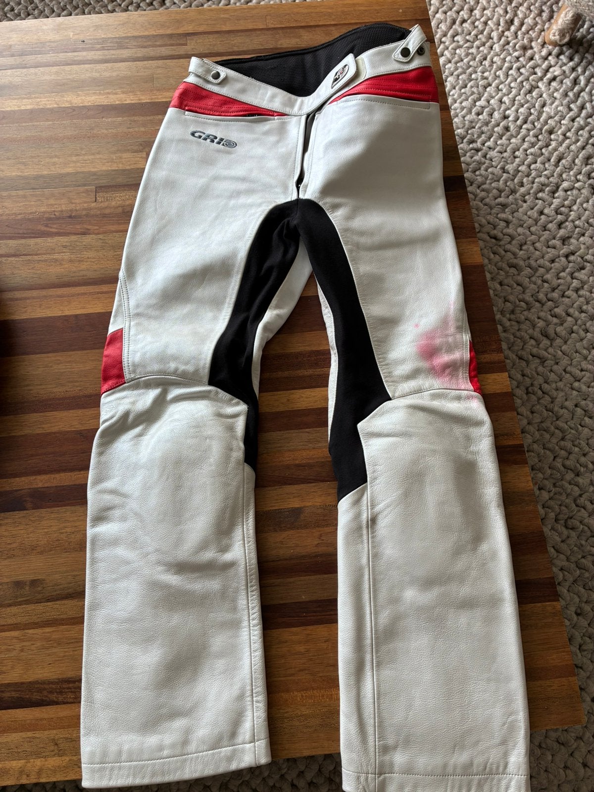 GRID Motorbroek Leer Wit/Rood - Maat 44, Ophalen of Verzenden, Tweedehands, Dames, Broek | leer