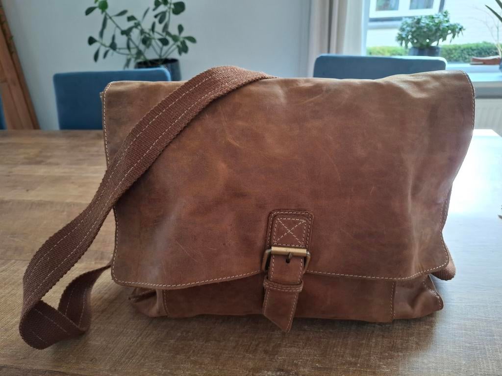 Leren Schoudertas - Leraar Model - Vintage Look, Gebruikt, Bruin, Leer, Ophalen