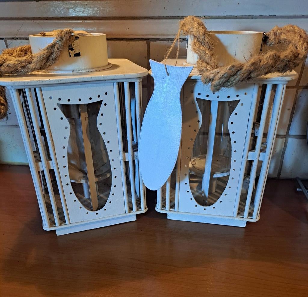 Twee windlichten ,wit, Ophalen of Verzenden