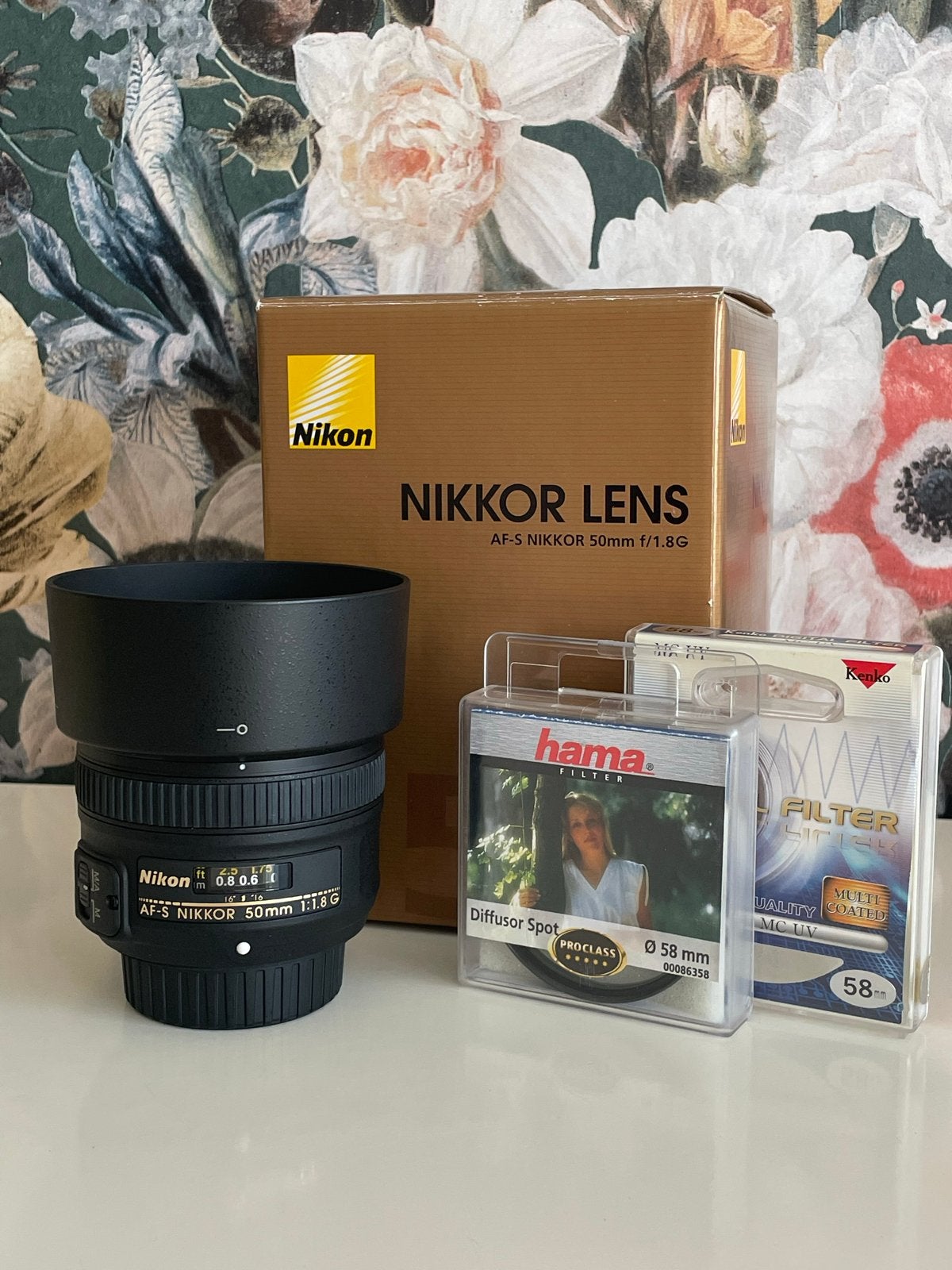 Nikon AF-S Nikkor 50mm f/1.8G lens met filters en zonnekap, Audio, Tv en Foto, Fotografie | Lenzen en Objectieven, Autofocus, Nikon