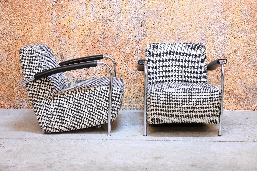 AlsNIEUW 2 Leolux Scylla design fauteuils zwart witte stof, Leolux, Leolux, 75 tot 100 cm, Ophalen of Verzenden