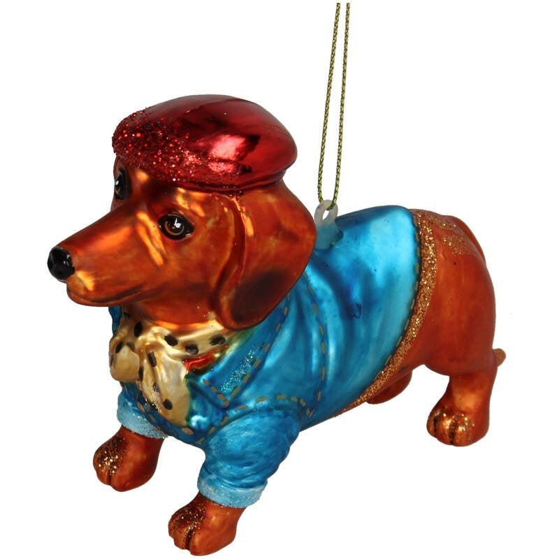 HD Collection Glazen Kerstornament Teckel met Baret, Meerkleurig, Ophalen of Verzenden, Glas, Nieuw