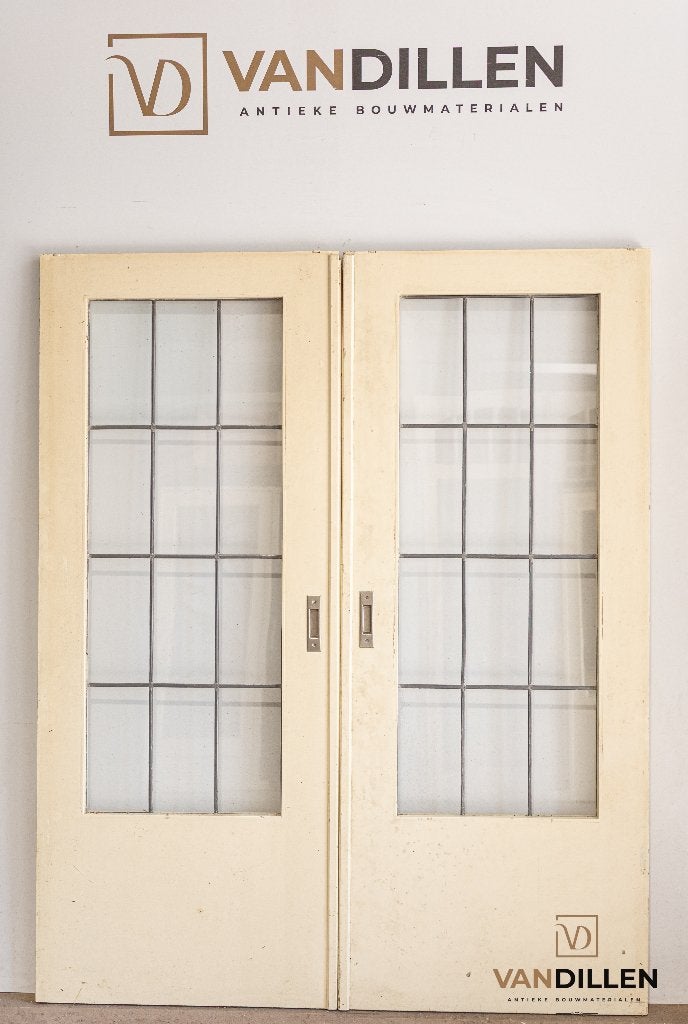 Mooie gave set oude ensuite schuifdeuren met glas in lood, Doe-het-zelf en Verbouw, Deuren en Horren, Gebruikt, 120 cm of meer