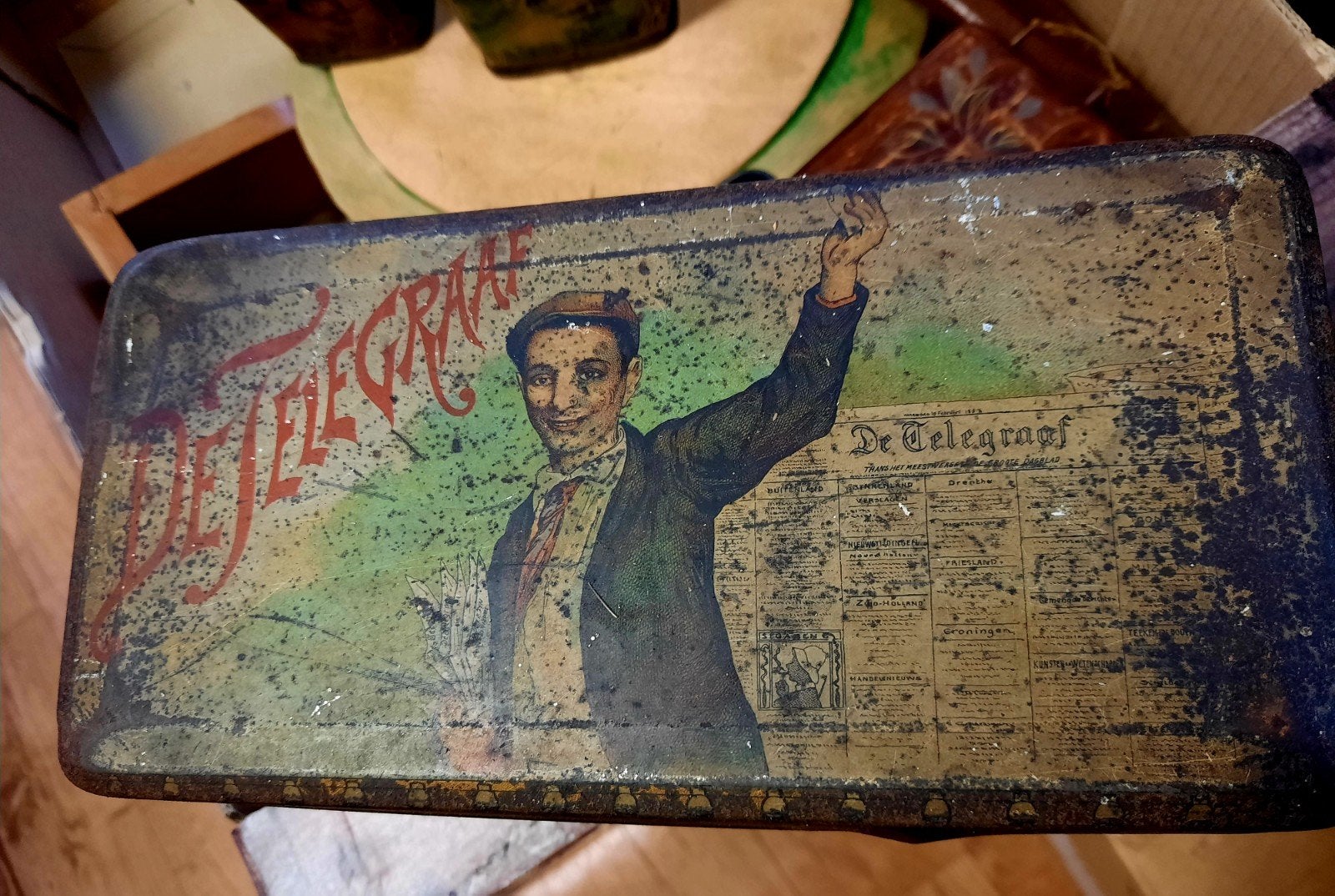 Vintage blikken: De Telegraaf, Kwatta's Cacao & meer, Verzamelen, Blikken, Ophalen of Verzenden, Gebruikt, Overige