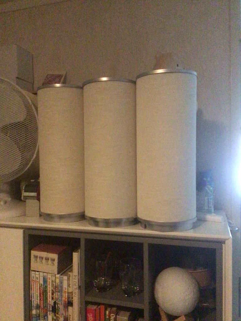 3 design koker lampen stoffenkap, Ophalen, Gebruikt, 25 tot 50 cm, Rond