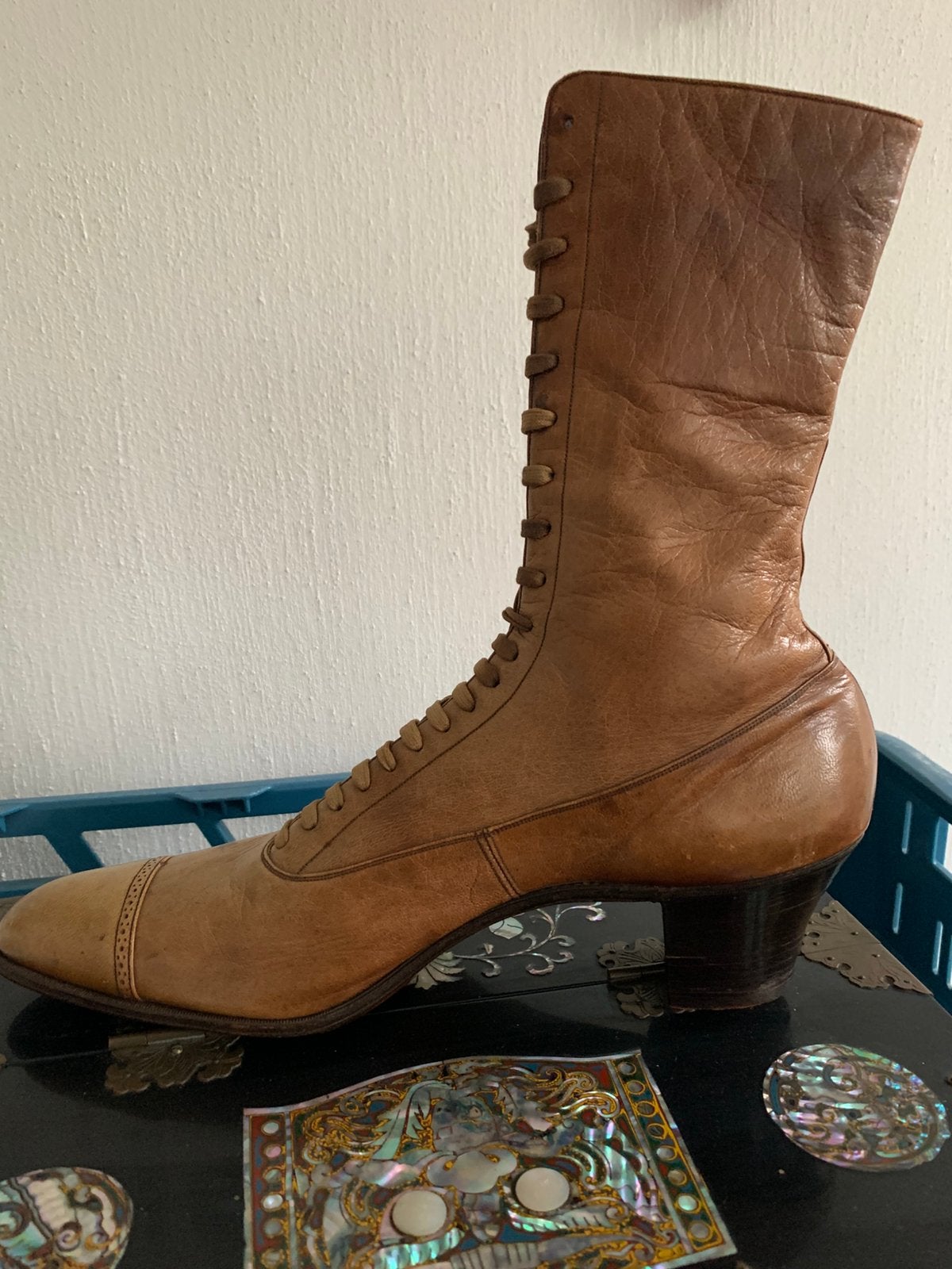 1 antieke dames schoen laars rond 1890 in super mooie staat, Ophalen of Verzenden, Zo goed als nieuw, Zwart