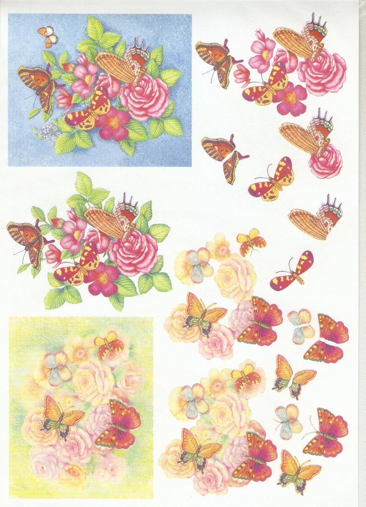B65 knipvel bloemen vlinders rozen, Hobby en Vrije tijd, Kaarten | Zelf maken, Ophalen of Verzenden, Nieuw, Natuur, Knipvel
