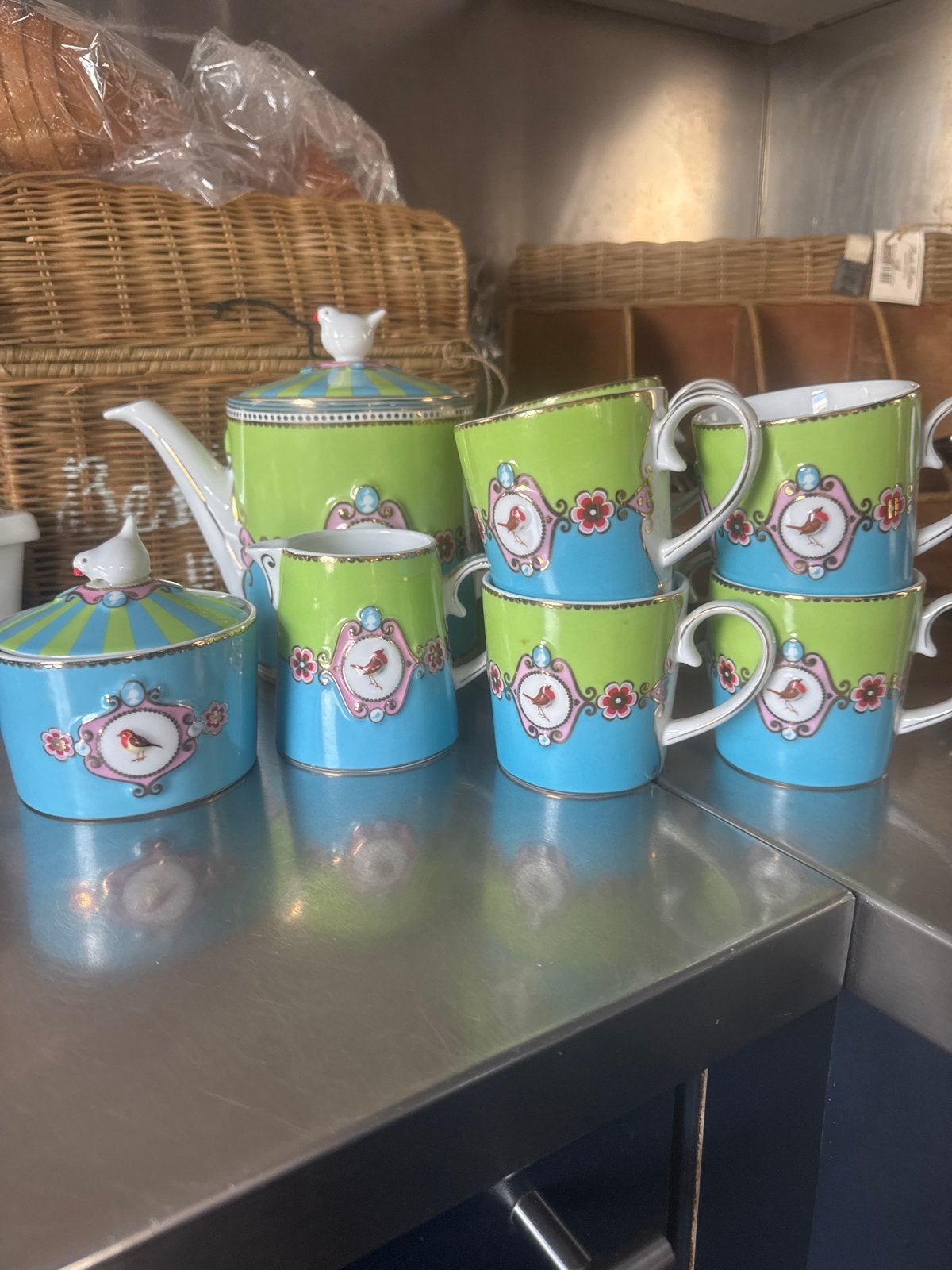 Pip Studio Theeservies met vogelmotief - Suikerpot beschadig, Antiek en Kunst, Ophalen of Verzenden