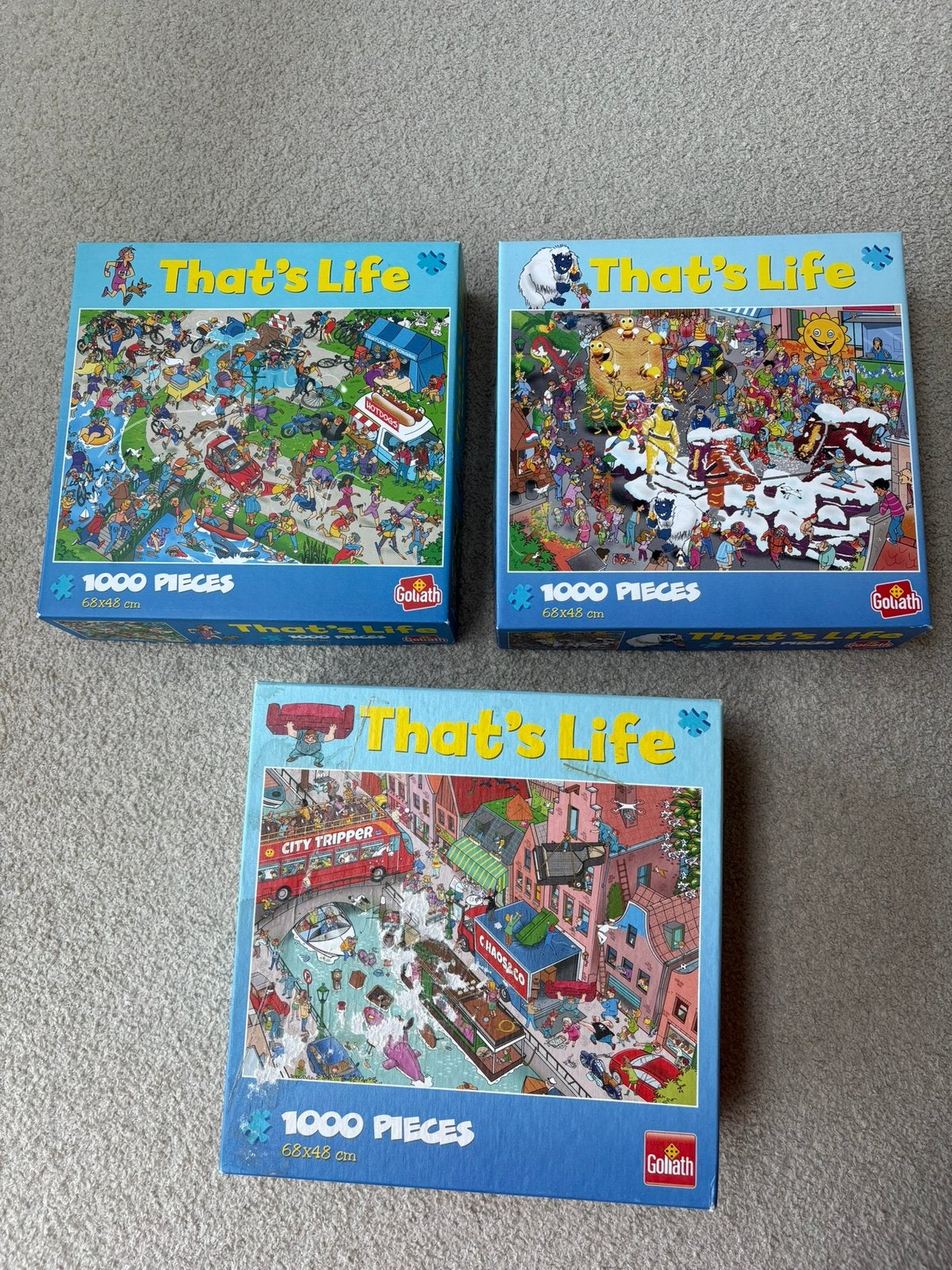 3x legpuzzel 1000 stukjes Thats Life, Hobby en Vrije tijd, Ophalen of Verzenden, 500 t/m 1500 stukjes, Gebruikt, Legpuzzel