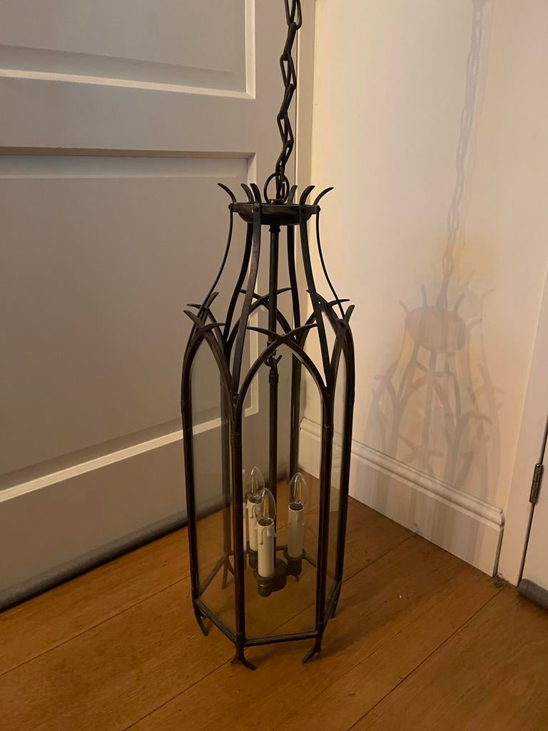 Grote Gotische Kerk Lamp met Facetgeslepen Glas, Ophalen, Gebruikt, Glas, 75 cm of meer