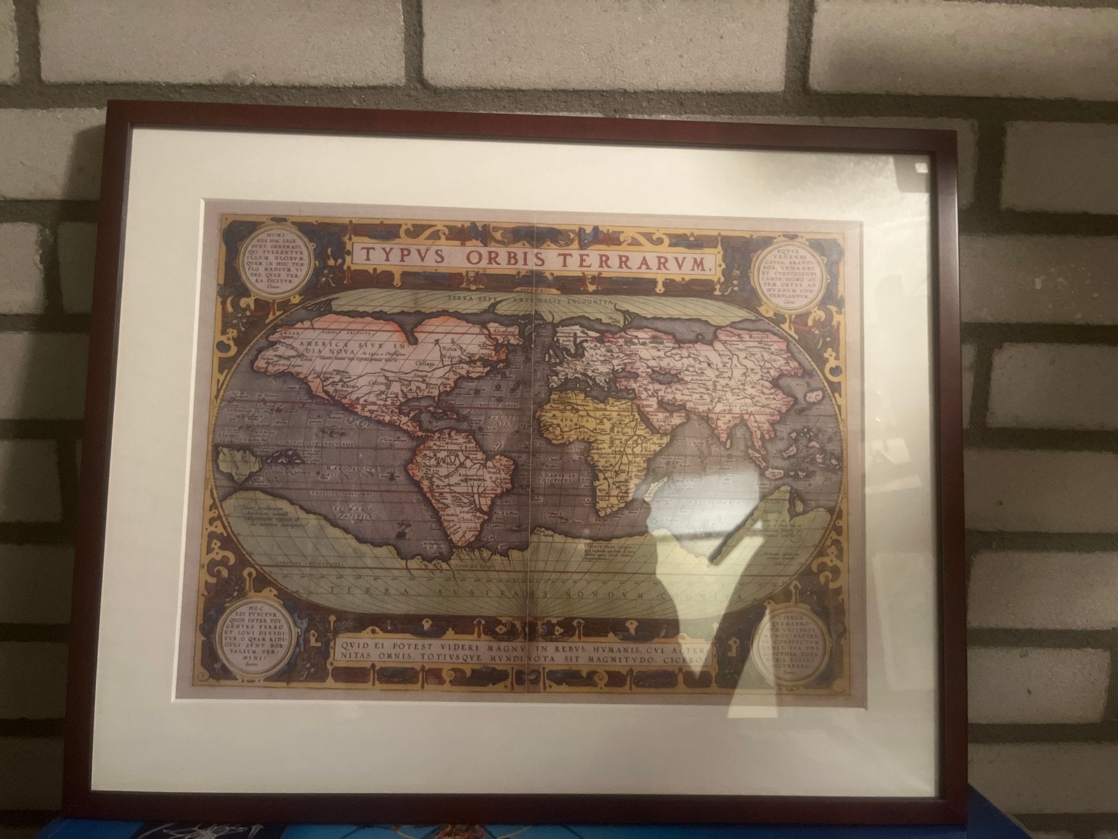Antieke Wereldkaart 'Typus Orbis Terrarum' ingelijst, Boeken, Ophalen, Voor 1800, Wereld, Landkaart