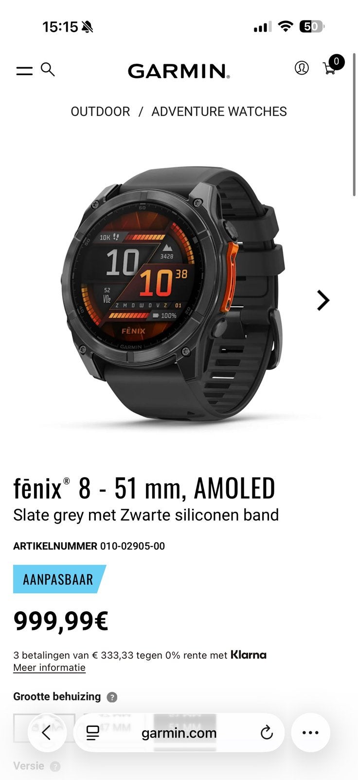 Garmin Fenix 8 - 51 mm AMOLED Smartwatch, Ophalen of Verzenden, Afstand, Nieuw, Zwart