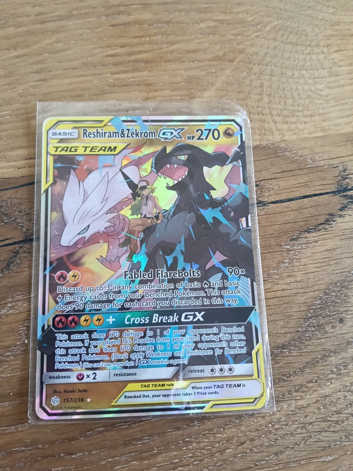 Pokémon Reshiram & Zekrom GX Tag Team Kaart, Ophalen of Verzenden, Zo goed als nieuw, Losse kaart