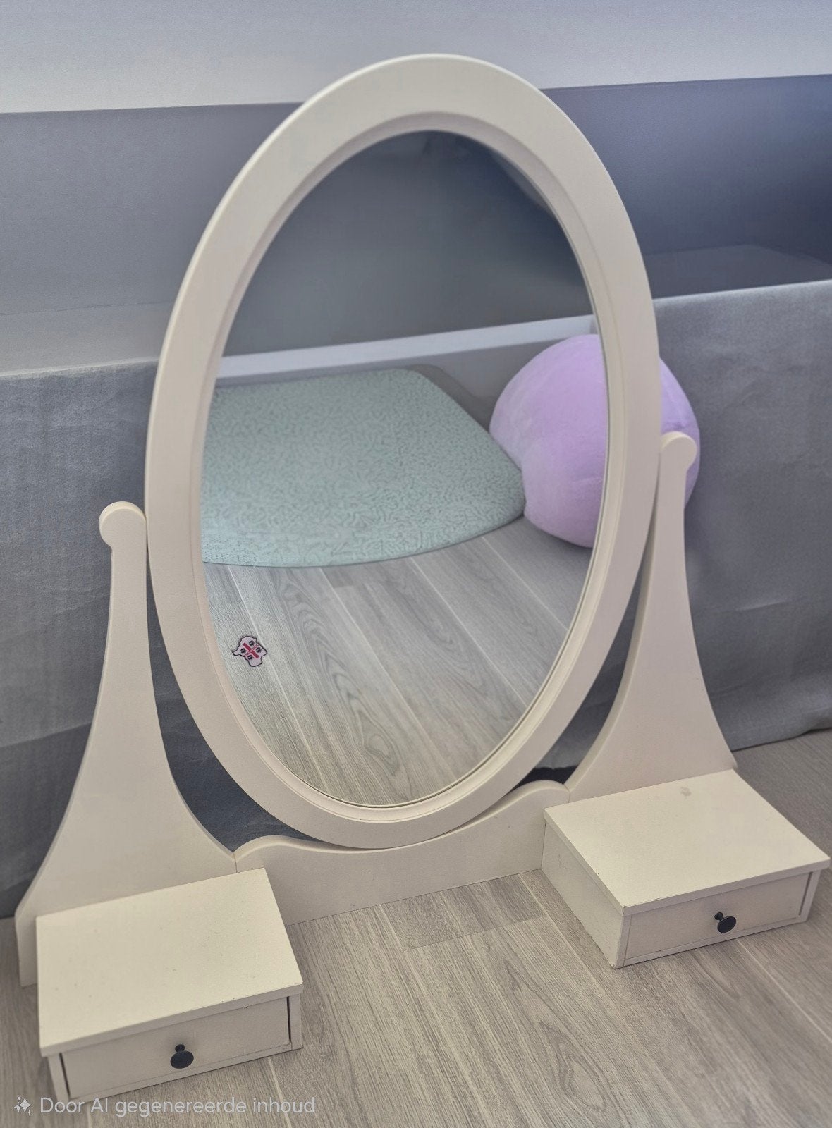 Ovale spiegel met lades - Crèmekleurig, Huis en Inrichting, Woonaccessoires | Spiegels, Ophalen of Verzenden, Ovaal, Minder dan 50 cm
