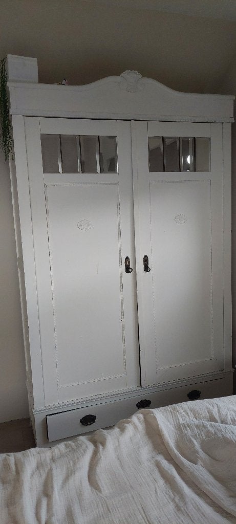 Oude linnenkast brocante, Ophalen, Gebruikt, 100 tot 150 cm, Eikenhout