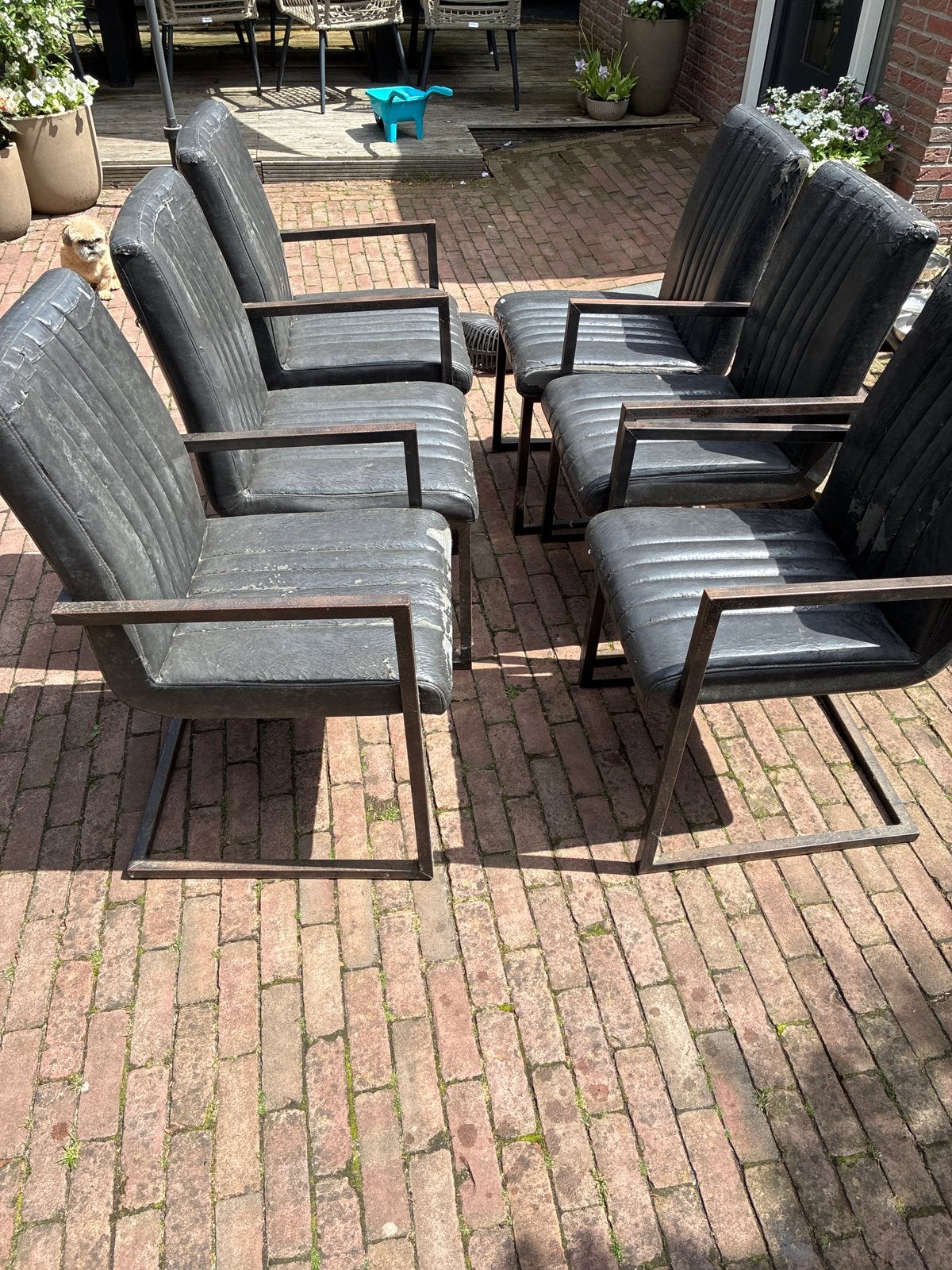 Set van 6 zwarte eetkamerstoelen met armleuningen, Huis en Inrichting, Stoelen, Gebruikt, Vijf, Zes of meer stoelen, Kunststof