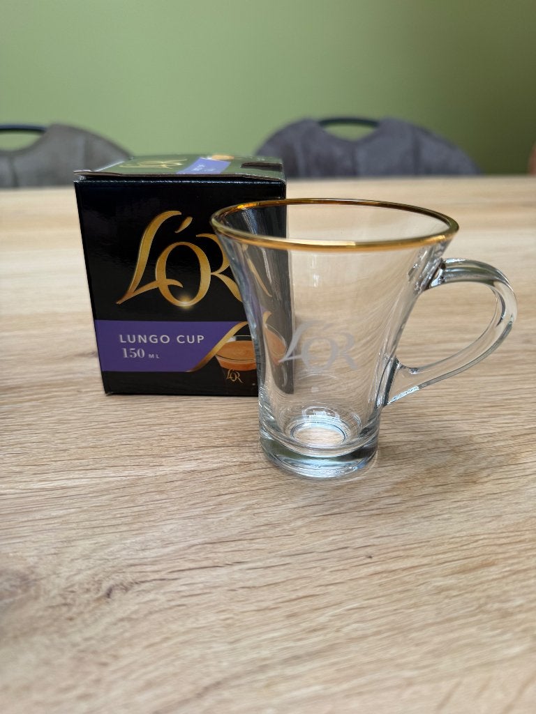 L’OR Lungokopjes 8 stuks (nieuw in doos), Ophalen, Glas of Glazen, Nieuw, Glas