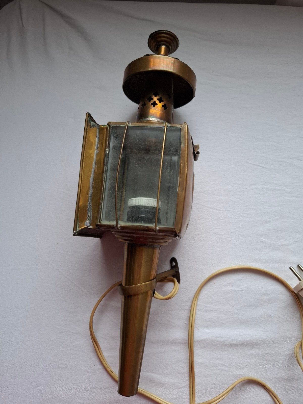 oude koperen wand koetsenlamp, Gebruikt, Metaal, Wandlamp, E27 (groot)