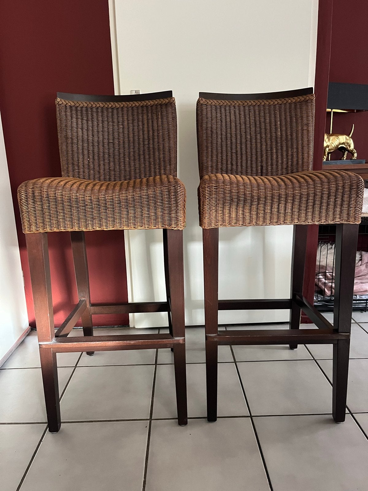 Lloyd Loom Set van 2 rotan barkrukken, Ophalen, Met voetsteun, Zo goed als nieuw, 90 cm of meer