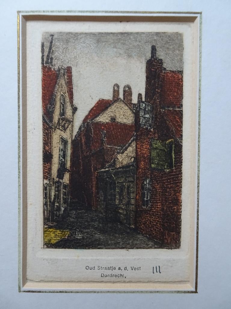 Kleurenets oud straatje Vest Dordrecht O.P. Matthes ca 1910, Verzenden