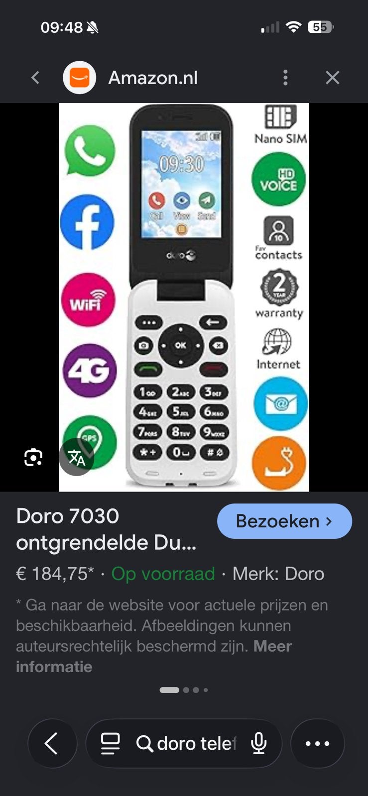 Doro mobiel handig voor in je tas altijd bereikbaar, Ophalen, Zo goed als nieuw, Inklapmodel
