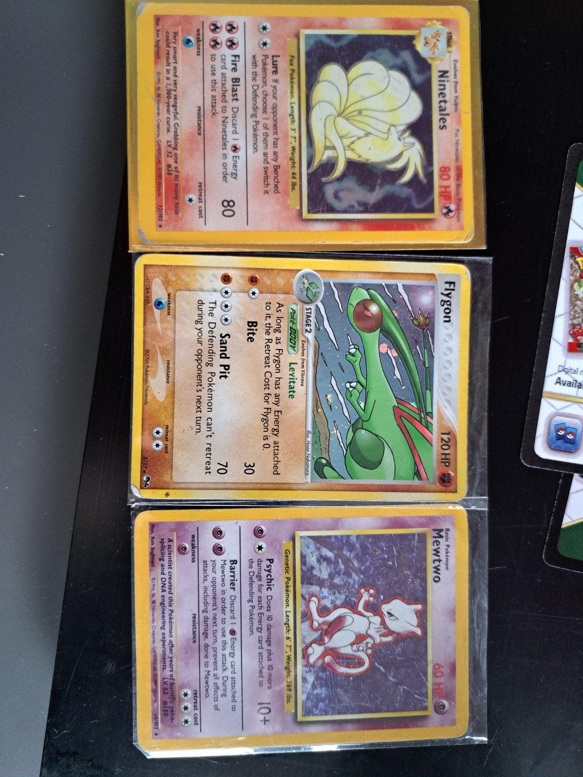 Pokémon kaarten gebruikt: Ninetales, Flygon, Mewtwo, Ophalen of Verzenden, Gebruikt, Meerdere kaarten, Foil
