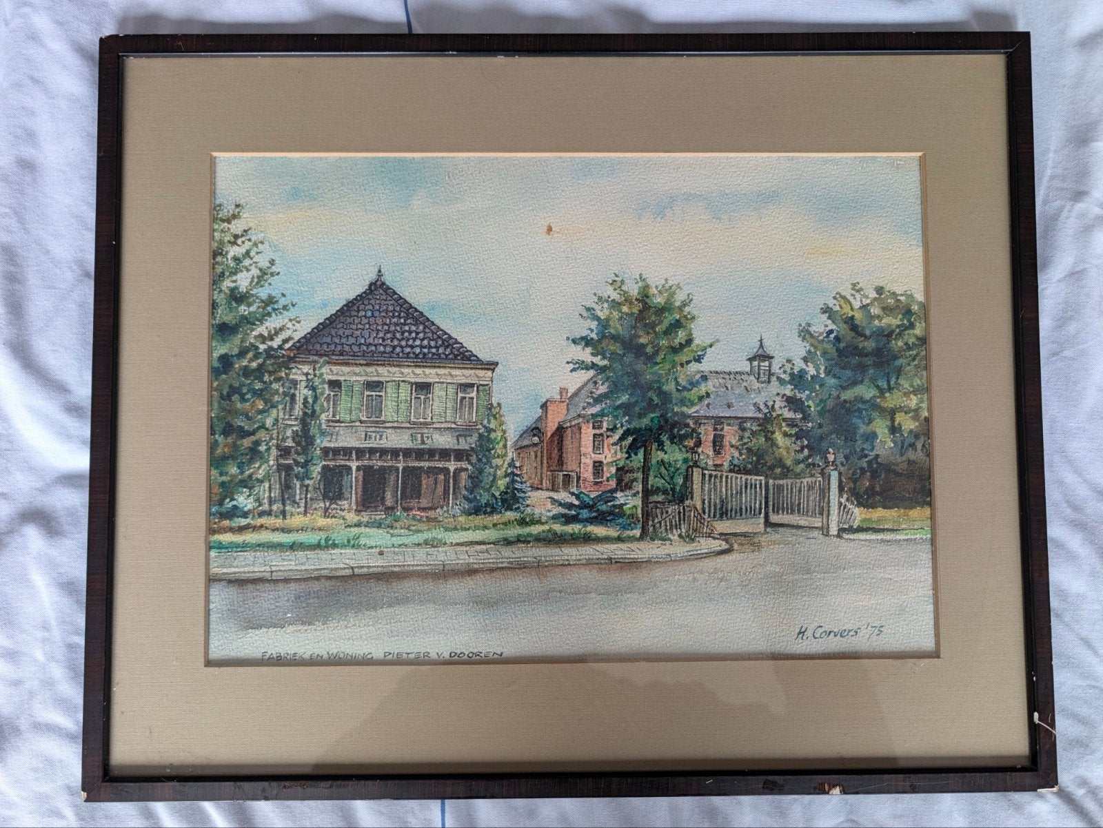 Aquarel Harrie Corvers (1975)-Fabriek Pieter v. Dooren, Realistisch, Ophalen of Verzenden, Gesigneerd, Aquarel