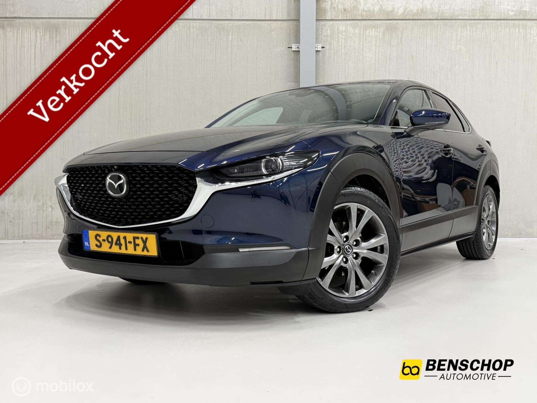 Mazda CX-30 2.0 e-SkyActiv-G M Hybrid Luxury Leer Carplay Bo, Auto's, Mazda, 15 km/l, 4 cilinders, Blauw, 122 pk