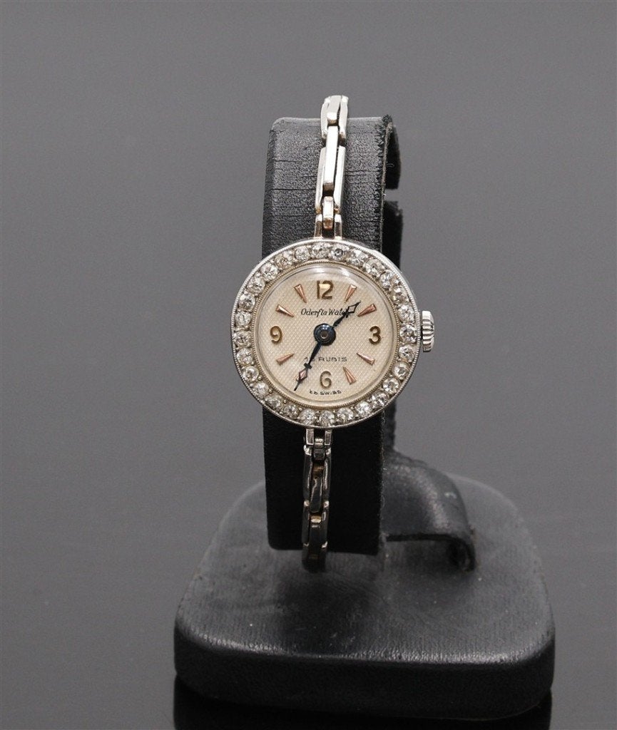 Vintage 18k goud platina horloge met 28 diamanten (456), Ophalen of Verzenden, Goud, Overige typen, Met edelsteen
