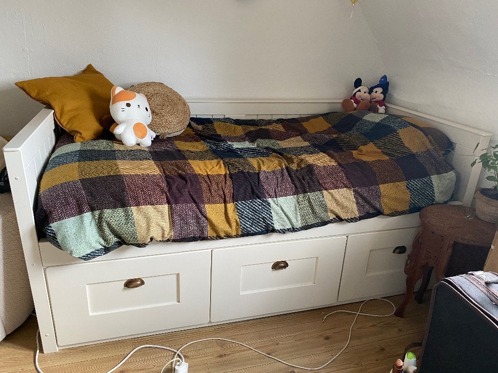 1 persoons Bedbank met lades, Ophalen, Gebruikt, 90 cm, Eenpersoons