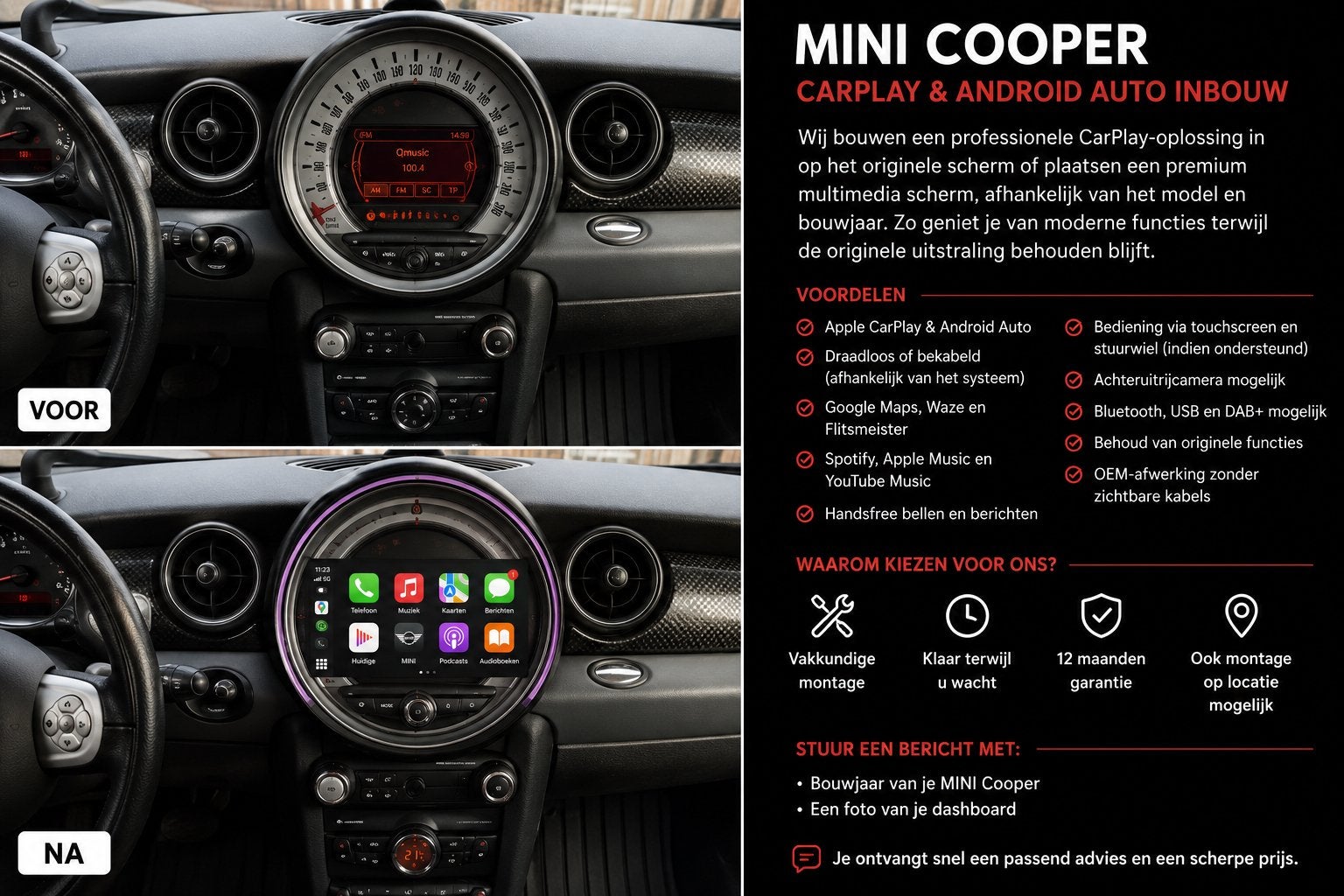 MINI Cooper CarPlay & Android Auto Inbouw, Auto diversen, Autoradio's, Ophalen, Nieuw
