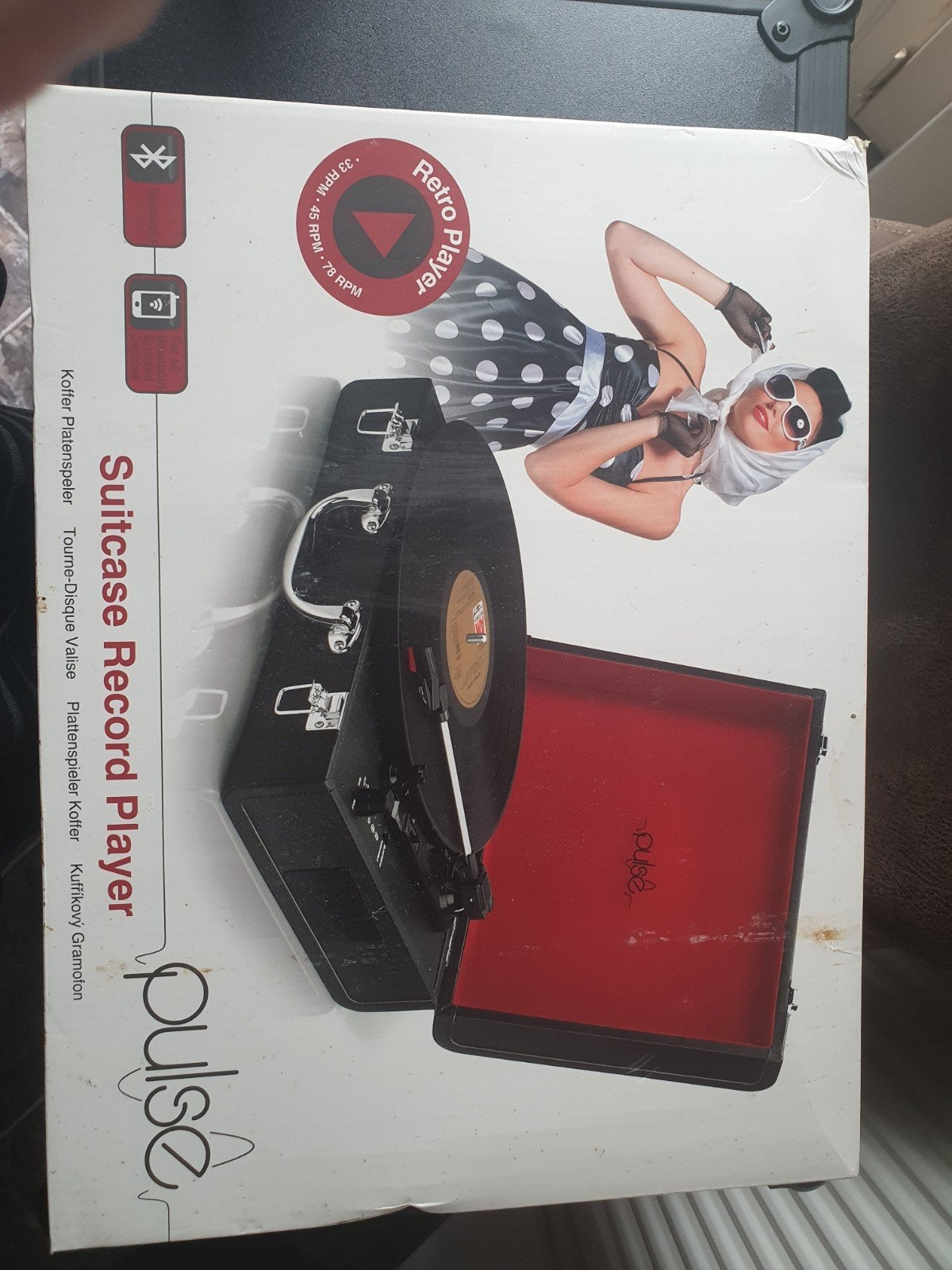 Pulse Retro Koffer Platenspeler - Bluetooth & USB, Nieuw, USB-aansluiting, Platenspeler, Ophalen