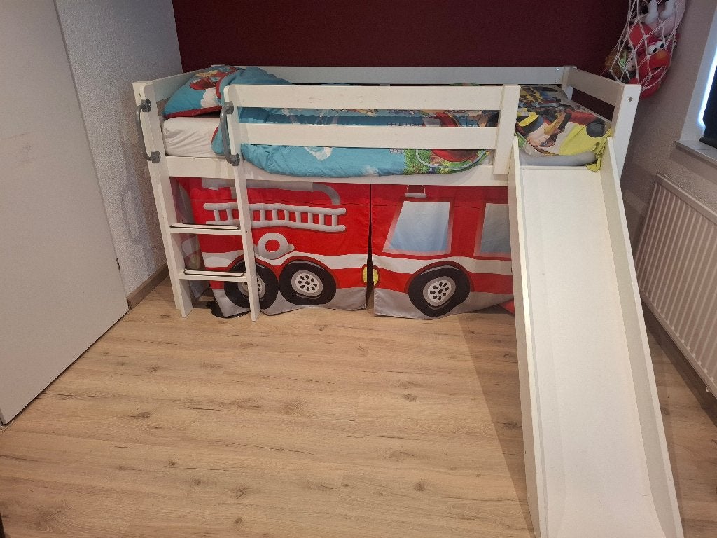 Half hoogslaper met glijbaan BRANDWEER, Ophalen, Gebruikt, 90 cm, Eenpersoons