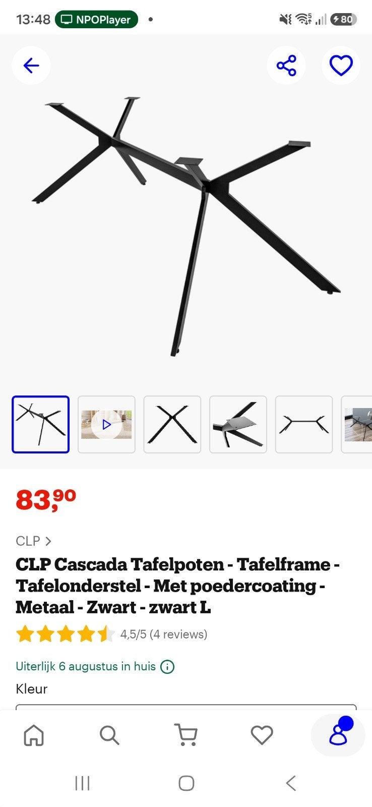 CLP Cascada Tafelpoten - Tafelframe - Metaal - Zwart L, Ophalen, 50 tot 100 cm, Rond, Nieuw