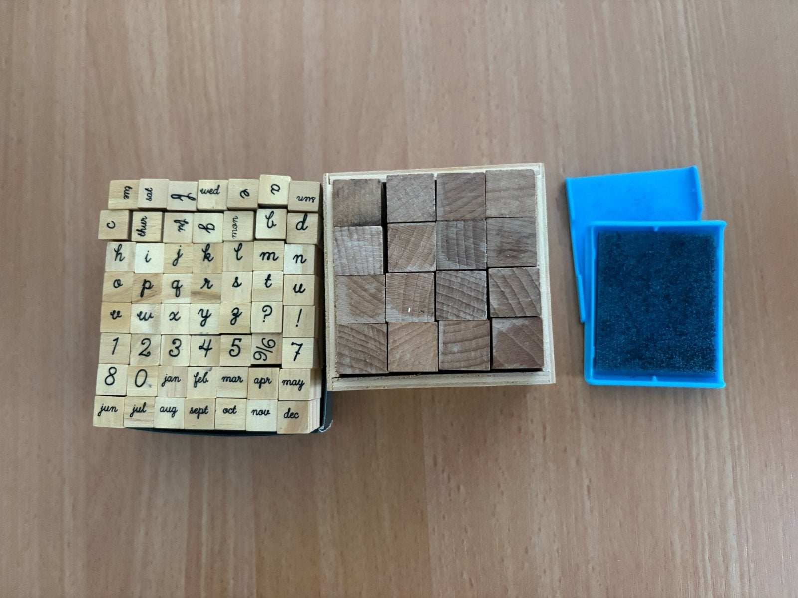 Houten Stempelset Alfabet, Cijfers en Symbolen met Inkt, Ophalen, Gebruikt, Knutselen