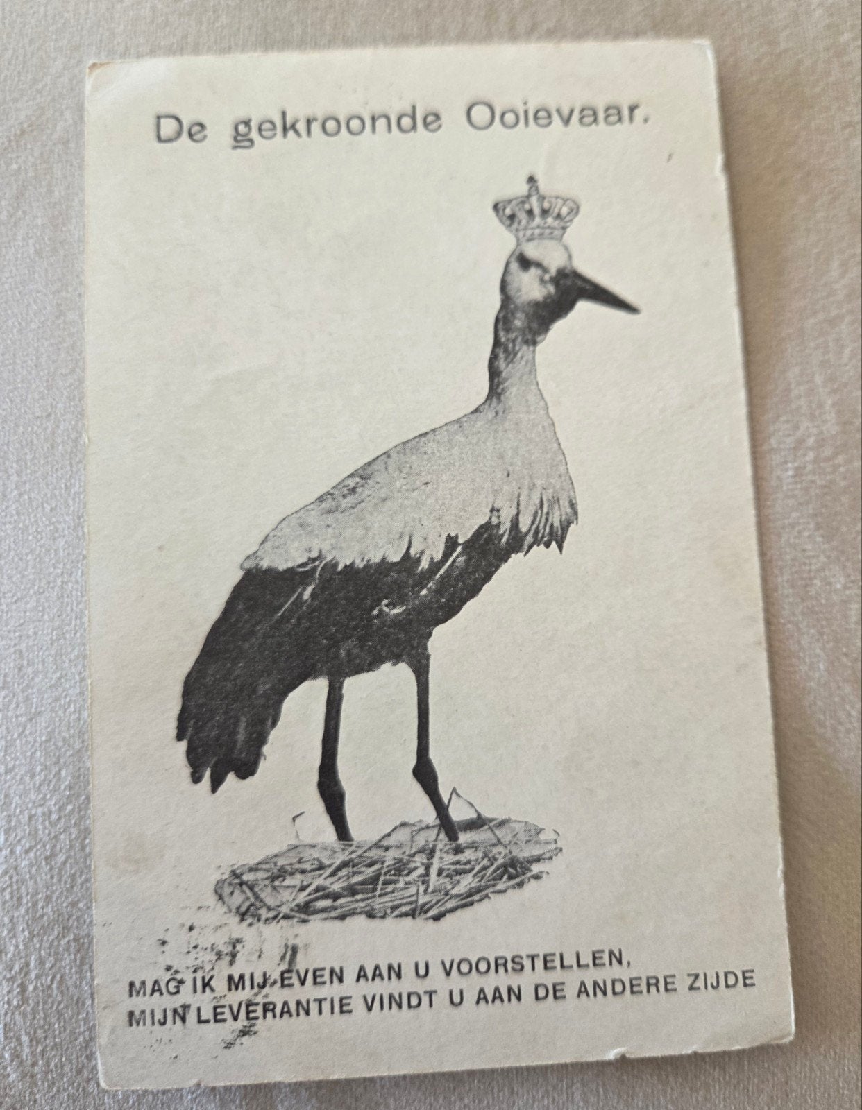 Oude briefkaart 'De gekroonde Ooievaar' - Voor 1920, Verzenden, Voor 1920, Gelopen, Overige thema's