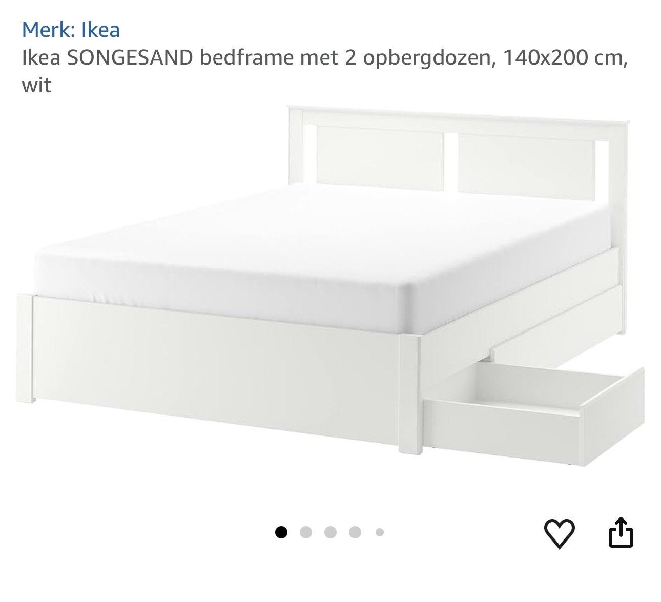 IKEA Songesand bedframe 140x200 cm met lades, Gebruikt, Wit, Tweepersoons, 200 cm