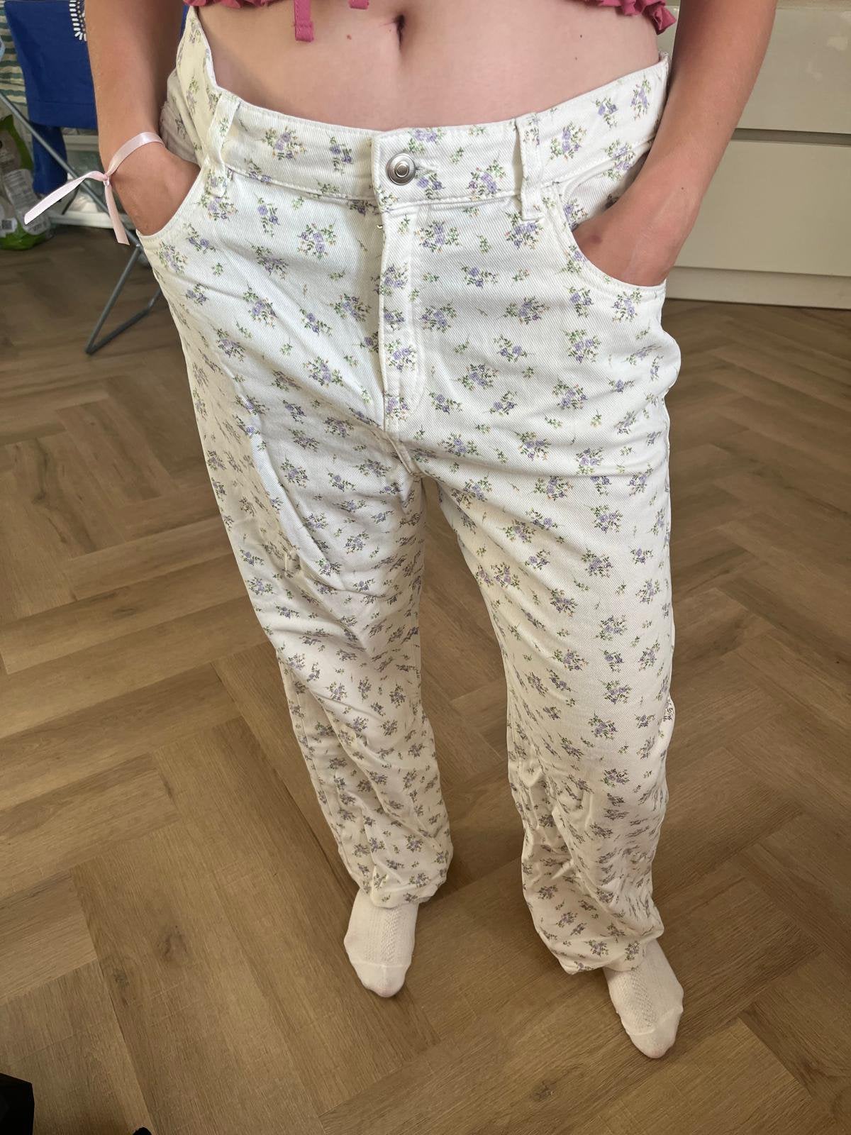 Floral jeans, Blauw, Maat 42/44 (L), Nieuw, Ophalen of Verzenden